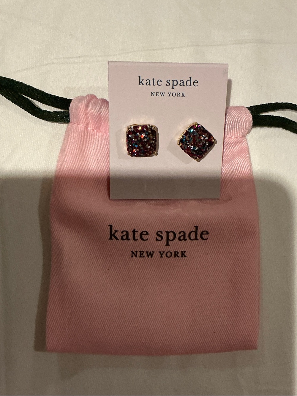 kate spade multicolor glitter square stud earrings with gold trim